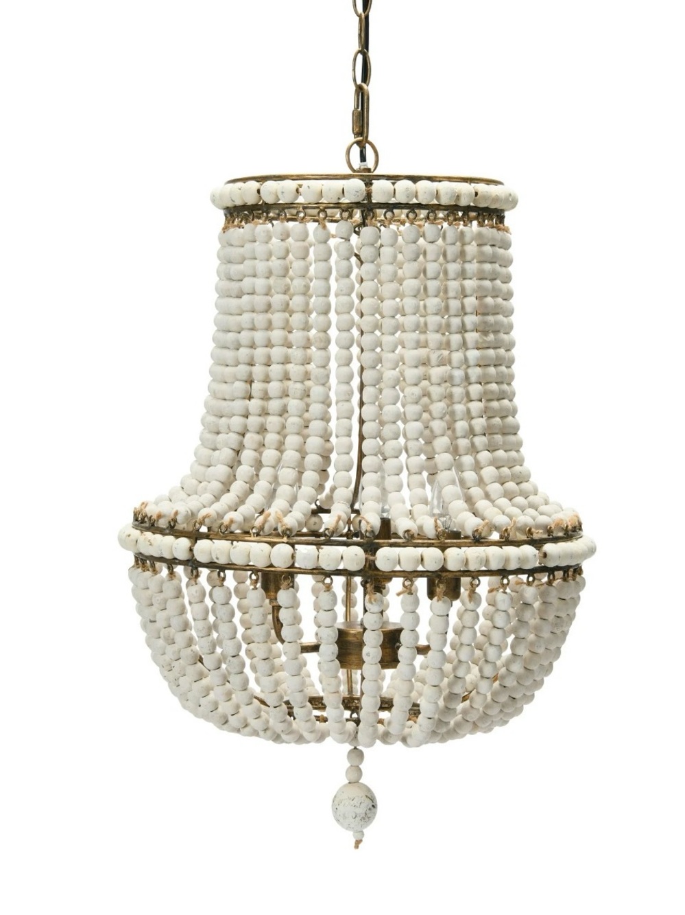 New x2 Tiered, Draped Off-White Wood Bead Chandelier